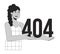 Happy latina woman holding black white error 404 flash message