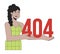 Happy latina woman holding error 404 flash message