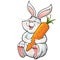 Happy laughing bunny holding a big carrot