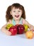 Happy laughing girl with apples