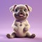 Happy Lavender Bulldog Yoga Pose - Cute Cartoon Pug Dog Stock Photo