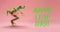 Happy Leap Day. Jumping green frog on trendy pink background