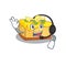 Happy lemon cheesecake mascot design style wearing headphone