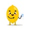 happy lemon mascot holding glass drink