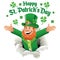 Happy leprechaun ripping out the paper greeting happy st. patrick`s day