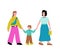 Happy lesbian same-sex couple walk with kid boy a isolated vector illustration