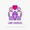 Happy LGBT couple with child thin line icon. Adoption for homosexual family. Modern vector illustration