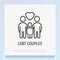 Happy LGBT couple with child thin line icon. Adoption for homosexual family. Modern vector illustration