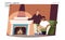 Happy LGBT family concept. Loving men sitting by fireplace