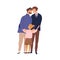 Happy lgbt family hugging and feeling love vector flat illustration. Gay couple with kid. Two enamored fathers cuddle