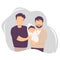 Happy LGBT family with newborn son. Male gay couple adopting baby. vector illustration. LGBT family, parenthood, child care,