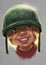 Happy little boy in an army helmet