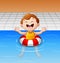 Happy little boy floating in swimming pool with inflatable circle