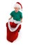 Happy little boy holding open Santa sack