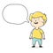 Happy little boy stands. Conversational bubble. Children`s information message