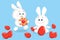 Happy little bunny brings Easter sweet bread (tsoureki) to baby bunny