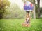 Happy Little Child Sitting in Hot Air Balloon