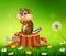 Happy little chipmunk holding nut on Beautiful grass background