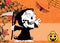 Happy little chubby grim skull skeleton cartoon halloween background