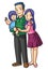 Happy Little Family Color Illustration Design