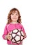 Happy little girl hold soccer ball