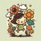 Happy little girl seeking colorfully flowers among at a traditional spring festival, vector cartoon illustration. Generative AI