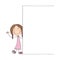 Happy little girl standing behind blank banner - space for your text