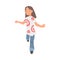 Happy Little Girl Walking Waving Her Hands Vector Illustration