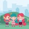 Happy little girls park outdoor city background cartoon