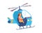 Happy little kid girl controls a blue helicopter a vector illustration