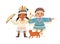 Happy little kids playing Indians. Children wearing tribal costumes, feathers of native Americans. Cute boy, girl and