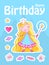 Happy Little Princess Birthday Card Template with Fairy Girl with Crown, Magic Wand. Flower, Star, Candy and Pink Heart. Vector il