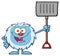 Happy Little Yeti Cartoon Character Holding Up A Winter Shovel