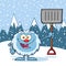 Happy Little Yeti Cartoon Mascot Character Holding Up A Winter Shovel