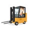 Happy logistician with forklift