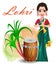 Happy Lohri greeting card with beautiful girl standing near drum