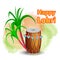 Happy Lohri greeting card with drum and sugarcane