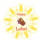 Happy Lohri greeting for Indian winter harvest festival, with dhol drum and mehendi flower mandala pattern with wheat ears