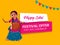 Happy Lohri Sale Label Or Tag, Sticky Layout With Punjabi Young Girl Playing Dhol Drum And Bunting Flags On Chrome Yellow Dotted