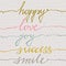 Happy, Love, Joy, Success, Smile. Inspirational quote handwritten, custom lettering