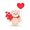 Happy and in love Teddy bear with red hearts