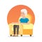 Happy lovely senior man sitting and relax on chair, Flat character vector illustration.