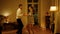 Happy lovers sensual dance cozy flat. Couple moving at Christmas tree interior