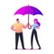 Happy Loving Couple Holding Umbrella Hands Walking in Rainy Weather, Speaking, Enjoying Relations, Love. Pair Relaxing