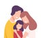 Happy Loving Family. Smiling Parents and Their Daughter Standing Close to Each Other Posing Vector Illustration