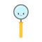 Happy magnifying glass, cute not found symbol, successful search, zoom, results found while searching.