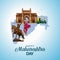 happy Maharashtra Day with Maharashtra map vector and Shivaji Maharaj. abstract vector illustration day