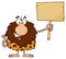 Happy Male Caveman Cartoon Mascot Character Holding A Wooden Board