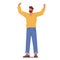 Happy Male Character Celebrate Success, Victory, Sports Fan or Businessman Bearded Man in Casual Clothes Waving Hands