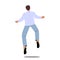 Happy Male Character Jump Back View, Celebrate Success, Victory, Sports Fan Or Businessman Adult Man In Casual Clothes